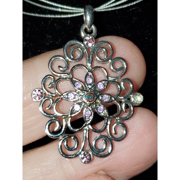 A Rhinestone Pendant Floating Necklace Beaded Fairy Core Minimalist - Picture 2 of 12